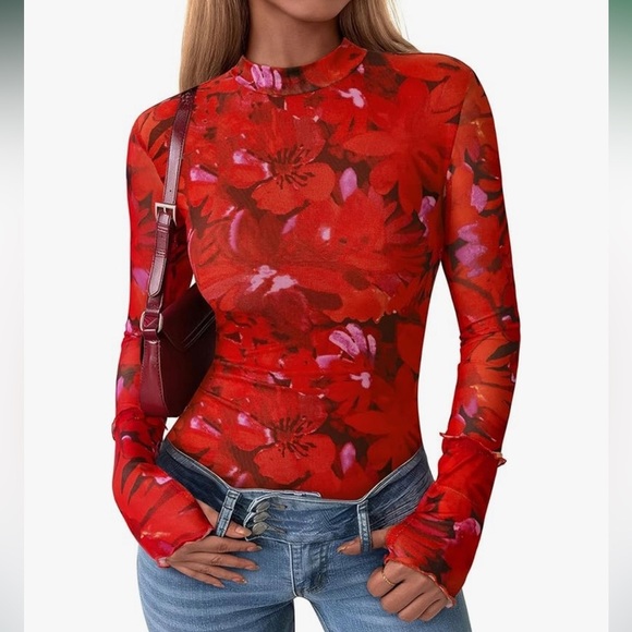 None Tops - 🆕Womens Mesh Floral Blouse